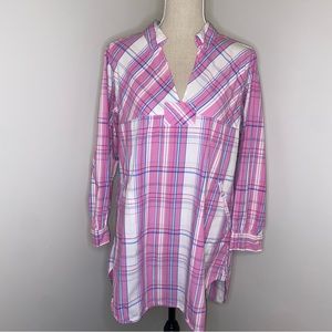 Gap Love pink plaid oversized cotton poplin sleepshirt size XS